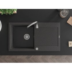 Mexen Leo  konyhai mosogató gránit 1 medence+csepegtetö+ pop up szifon  90 x 50 cm, fekete köhatasu - 6501901010-76 1 medencés