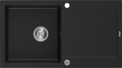 Mexen Leo  konyhai mosogató gránit 1 medence+csepegtetö+ pop up szifon  90 x 50 cm, fekete  - 6501901010-77 1 medencés
