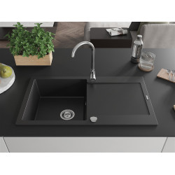 Mexen Leo  konyhai mosogató gránit 1 medence+csepegtetö+ pop up szifon  90 x 50 cm, fekete  - 6501901010-77 1 medencés