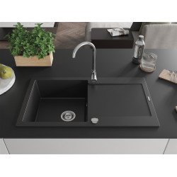 Mexen Leo  konyhai mosogató gránit 1 medence+csepegtetö+ pop up szifon  90 x 50 cm, fekete  - 6501901010-77 1 medencés