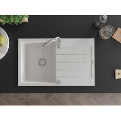 Mexen Bruno  konyhai mosogató gránit 1 medence+csepegtetö+ pop up szifon  795 x 495 mm, fehér  - 6513791010-20 1 medencés