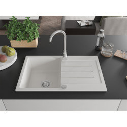 Mexen Bruno  konyhai mosogató gránit 1 medence+csepegtetö+ pop up szifon  795 x 495 mm, fehér  - 6513791010-20 1 medencés