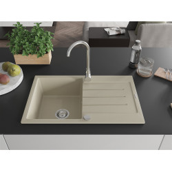Mexen Bruno  konyhai mosogató gránit 1 medence+csepegtetö+ pop up szifon  795 x 495 mm, beige - 6513791010-69 1 medencés