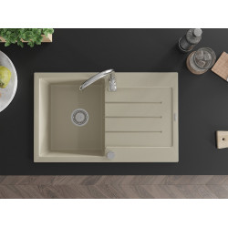 Mexen Bruno  konyhai mosogató gránit 1 medence+csepegtetö+ pop up szifon  795 x 495 mm, beige - 6513791010-69 1 medencés