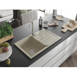 Mexen Bruno  konyhai mosogató gránit 1 medence+csepegtetö+ pop up szifon  795 x 495 mm, beige - 6513791010-69 1 medencés 1 medencés 406959 Mexen