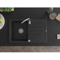 Mexen Bruno  konyhai mosogató gránit 1 medence+csepegtetö+ pop up szifon  795 x 495 mm, fekete / króm- 6513791010-73 1 medencés