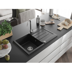 Mexen Bruno  konyhai mosogató gránit 1 medence+csepegtetö+ pop up szifon  795 x 495 mm, fekete / króm- 6513791010-73 1 medencés 1 medencés 406959 Mexen