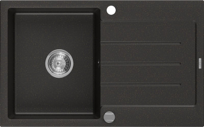 Mexen Bruno  konyhai mosogató gránit 1 medence+csepegtetö+ pop up szifon  795 x 495 mm, fekete / arany- 6513791010-75 1 medencés