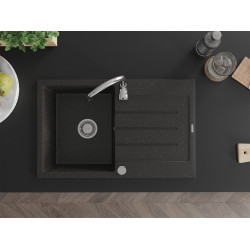 Mexen Bruno  konyhai mosogató gránit 1 medence+csepegtetö+ pop up szifon  795 x 495 mm, fekete / arany- 6513791010-75 1 medencés
