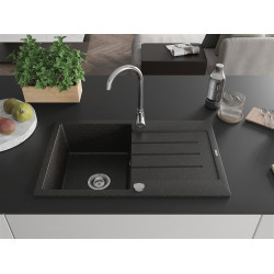 Mexen Bruno  konyhai mosogató gránit 1 medence+csepegtetö+ pop up szifon  795 x 495 mm, fekete / arany- 6513791010-75 1 medencés