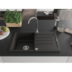 Mexen Bruno  konyhai mosogató gránit 1 medence+csepegtetö+ pop up szifon  795 x 495 mm, fekete / arany- 6513791010-75 1 medencés