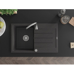 Mexen Bruno  konyhai mosogató gránit 1 medence+csepegtetö+ pop up szifon  795 x 495 mm, fekete köhatasu - 6513791010-76 1 medencés