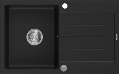 Mexen Bruno  konyhai mosogató gránit 1 medence+csepegtetö+ pop up szifon  795 x 495 mm, fekete  - 6513791010-77 1 medencés