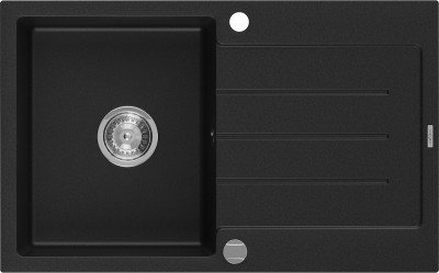 Mexen Bruno  konyhai mosogató gránit 1 medence+csepegtetö+ pop up szifon  795 x 495 mm, fekete  - 6513791010-77 1 medencés