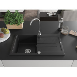 Mexen Bruno  konyhai mosogató gránit 1 medence+csepegtetö+ pop up szifon  795 x 495 mm, fekete  - 6513791010-77 1 medencés