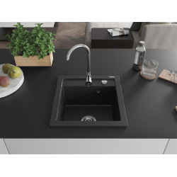Mexen Vito  konyhai mosogató gránit 1 medence+ pop up szifon 520 x 490 mm, fekete / króm - 6503521000-73 1 medencés