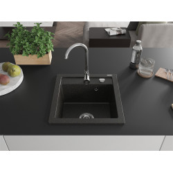 Mexen Vito  konyhai mosogató gránit 1 medence+ pop up szifon 520 x 490 mm, fekete / arany - 6503521000-75 1 medencés