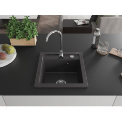 Mexen Vito  konyhai mosogató gránit 1 medence+ pop up szifon 520 x 490 mm, fekete köhatasu - 6503521000-76 1 medencés