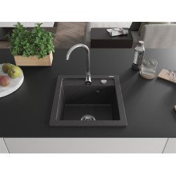 Mexen Vito  konyhai mosogató gránit 1 medence+ pop up szifon 520 x 490 mm, fekete köhatasu - 6503521000-76 1 medencés