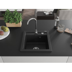 Mexen Vito  konyhai mosogató gránit 1 medence+ pop up szifon 520 x 490 mm, fekete  - 6503521000-77 1 medencés