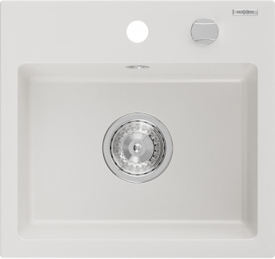 Mexen Milo  konyhai mosogató gránit 1 medence+ pop up szifon 435 x 410 mm, fehér  - 6505441000-20 1 medencés