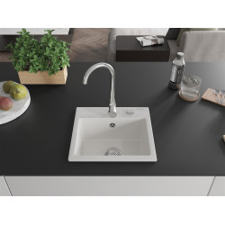 Mexen Milo  konyhai mosogató gránit 1 medence+ pop up szifon 435 x 410 mm, fehér  - 6505441000-20 1 medencés
