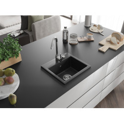 Mexen Milo  konyhai mosogató gránit 1 medence+ pop up szifon 435 x 410 mm, fekete / króm - 6505441000-73 1 medencés