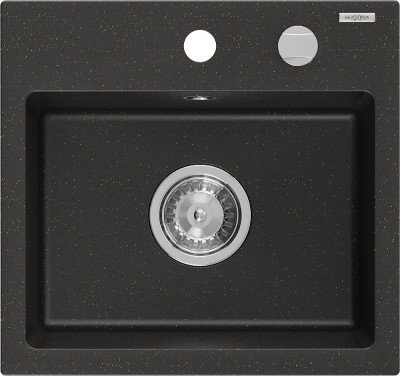 Mexen Milo  konyhai mosogató gránit 1 medence+ pop up szifon 435 x 410 mm, fekete / arany - 6505441000-75 1 medencés