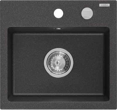 Mexen Milo  konyhai mosogató gránit 1 medence+ pop up szifon 435 x 410 mm, fekete köhatasu - 6505441000-76 1 medencés