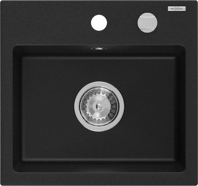 Mexen Milo  konyhai mosogató gránit 1 medence+ pop up szifon 435 x 410 mm, fekete  - 6505441000-77 1 medencés