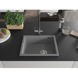 Mexen Pedro  konyhai mosogató gránit 1 medence+ pop up szifon 560 x 460 mm, szürke  - 6508561000-71 1 medencés