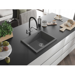 Mexen Pedro  konyhai mosogató gránit 1 medence+ pop up szifon 560 x 460 mm, szürke  - 6508561000-71 1 medencés 1 medencés 406959 Mexen