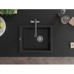 Mexen Pedro  konyhai mosogató gránit 1 medence+ pop up szifon 560 x 460 mm, fekete / króm - 6508561000-73 1 medencés