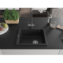 Mexen Pedro  konyhai mosogató gránit 1 medence+ pop up szifon 560 x 460 mm, fekete / króm - 6508561000-73 1 medencés