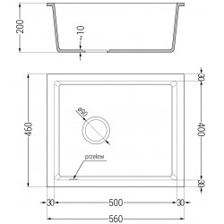 Mexen Pedro  konyhai mosogató gránit 1 medence+ pop up szifon 560 x 460 mm, fekete / arany - 6508561000-75 1 medencés