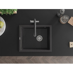 Mexen Pedro  konyhai mosogató gránit 1 medence+ pop up szifon 560 x 460 mm, fekete köhatasu - 6508561000-76 1 medencés