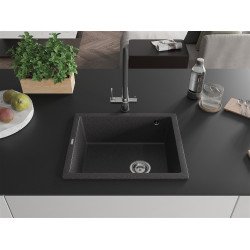 Mexen Pedro  konyhai mosogató gránit 1 medence+ pop up szifon 560 x 460 mm, fekete köhatasu - 6508561000-76 1 medencés