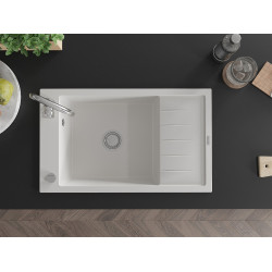 Mexen Elias  konyhai mosogató gránit 1 medence+csepegtetö+ pop up szifon  795 x 480 mm, fehér  - 6511791005-20 1 medencés