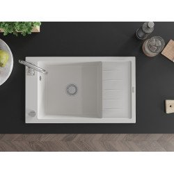 Mexen Elias  konyhai mosogató gránit 1 medence+csepegtetö+ pop up szifon  795 x 480 mm, fehér  - 6511791005-20 1 medencés