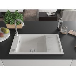 Mexen Elias  konyhai mosogató gránit 1 medence+csepegtetö+ pop up szifon  795 x 480 mm, fehér  - 6511791005-20 1 medencés