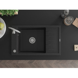 Mexen Elias  konyhai mosogató gránit 1 medence+csepegtetö+ pop up szifon  795 x 480 mm, fekete / króm - 6511791005-73 1 medencés