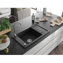 Mexen Elias  konyhai mosogató gránit 1 medence+csepegtetö+ pop up szifon  795 x 480 mm, fekete / króm - 6511791005-73 1 medencés 1 medencés 406959 Mexen