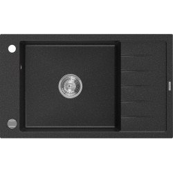 Mexen Elias  konyhai mosogató gránit 1 medence+csepegtetö+ pop up szifon  795 x 480 mm, fekete / króm - 6511791005-73 1 medencés 1 medencés 406959 Mexen