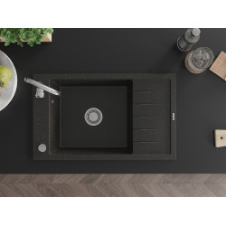 Mexen Elias  konyhai mosogató gránit 1 medence+csepegtetö+ pop up szifon  795 x 480 mm, fekete / arany - 6511791005-75 1 medencés