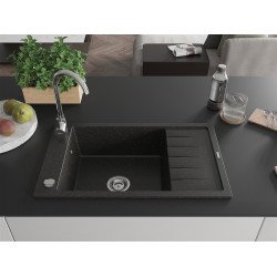 Mexen Elias  konyhai mosogató gránit 1 medence+csepegtetö+ pop up szifon  795 x 480 mm, fekete / arany - 6511791005-75 1 medencés