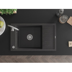 Mexen Elias  konyhai mosogató gránit 1 medence+csepegtetö+ pop up szifon  795 x 480 mm, fekete köhatasu - 6511791005-76 1 medencés