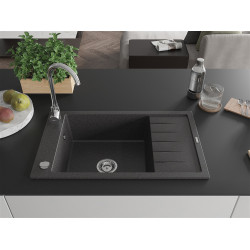Mexen Elias  konyhai mosogató gránit 1 medence+csepegtetö+ pop up szifon  795 x 480 mm, fekete köhatasu - 6511791005-76 1 medencés