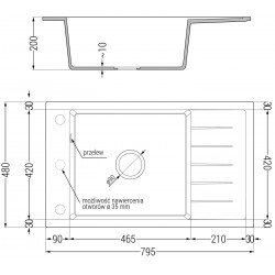 Mexen Elias  konyhai mosogató gránit 1 medence+csepegtetö+ pop up szifon  795 x 480 mm, fekete köhatasu - 6511791005-76 1 medencés