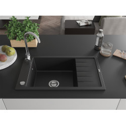 Mexen Elias  konyhai mosogató gránit 1 medence+csepegtetö+ pop up szifon  795 x 480 mm, fekete  - 6511791005-77 1 medencés