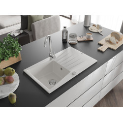 Mexen Cesar  konyhai mosogató gránit 1 medence+csepegtetö+ pop up szifon  775 x 470 mm, fehér  - 6514771010-20 1 medencés 1 medencés 406959 Mexen